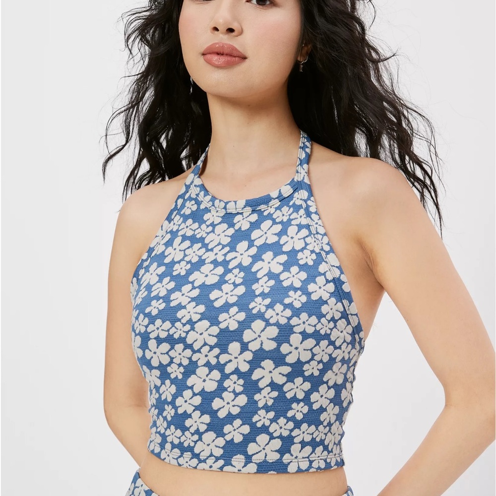 NWT American Eagle Halter Tank Top - Blue and White Floral